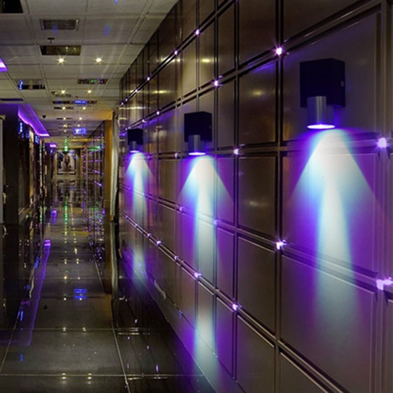 Tube Disco Pub Wall Light Fixture Aluminum Simple 3"/4.5" H LED Wall Mount Lighting in Silver, Blue/Yellow/Purple Light