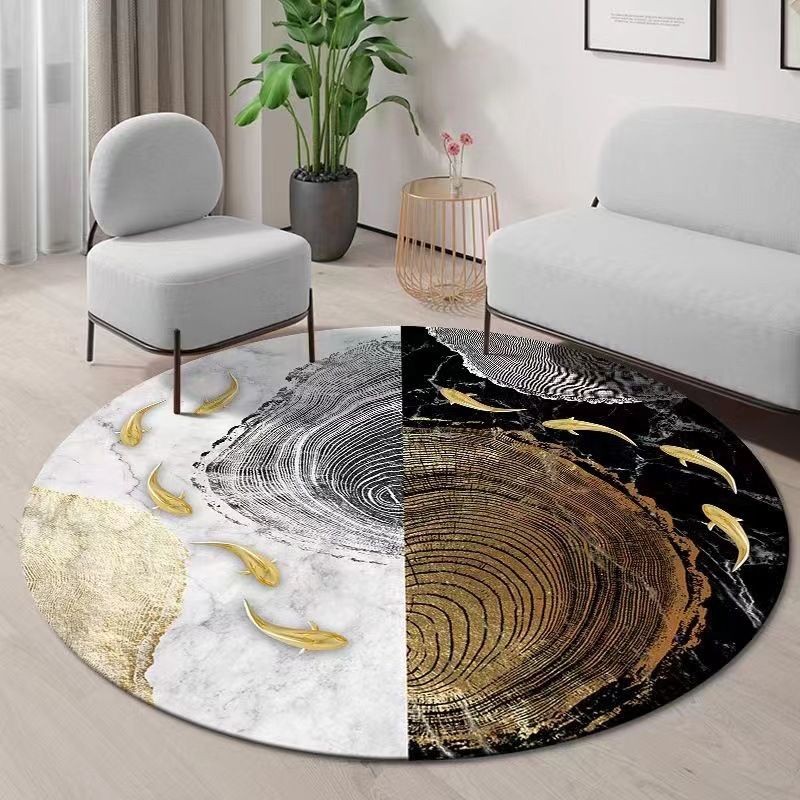 Gorgeous Living Room Carpet Trendy Round Area Rug Polyester Non-Slip Backing Indoor Rug