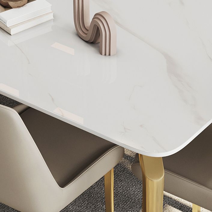 Glam Dining Table Set 1/5/7 Pcs Sintered Stone and Metal Dining Table with Armless Chairs