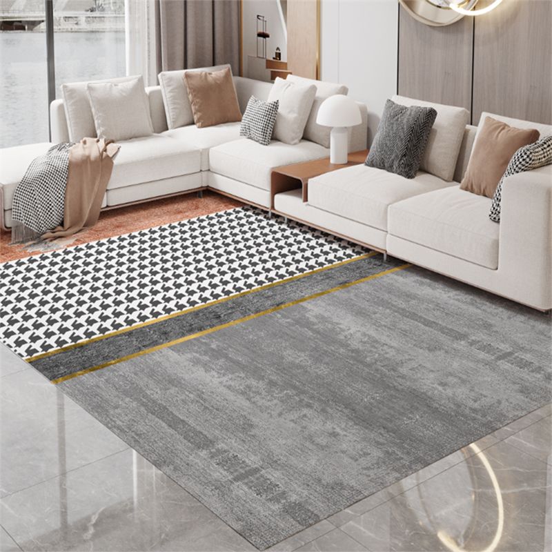 Contemporary Houndstooth Print Carpet Polyester Indoor Rug Non-Slip Backing Rug for Living Room
