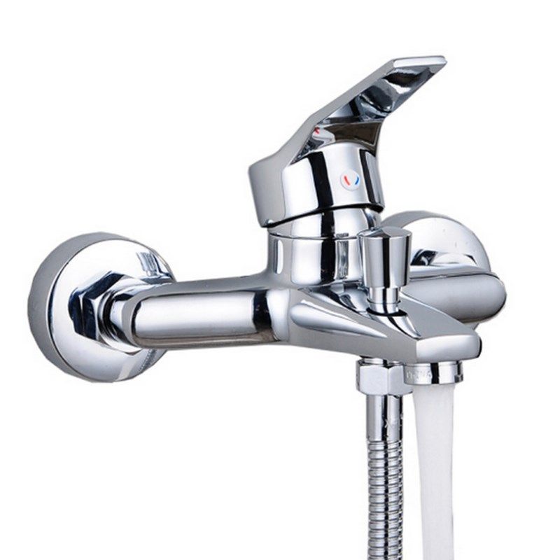 Modern Silver Tub Spout One Handle and Two Hole Brass Wall Mounted Faucet
