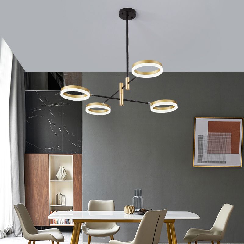 Adjustable Ring Chandelier Postmodern Acrylic Living Room LED Hanging Light in Black-Gold