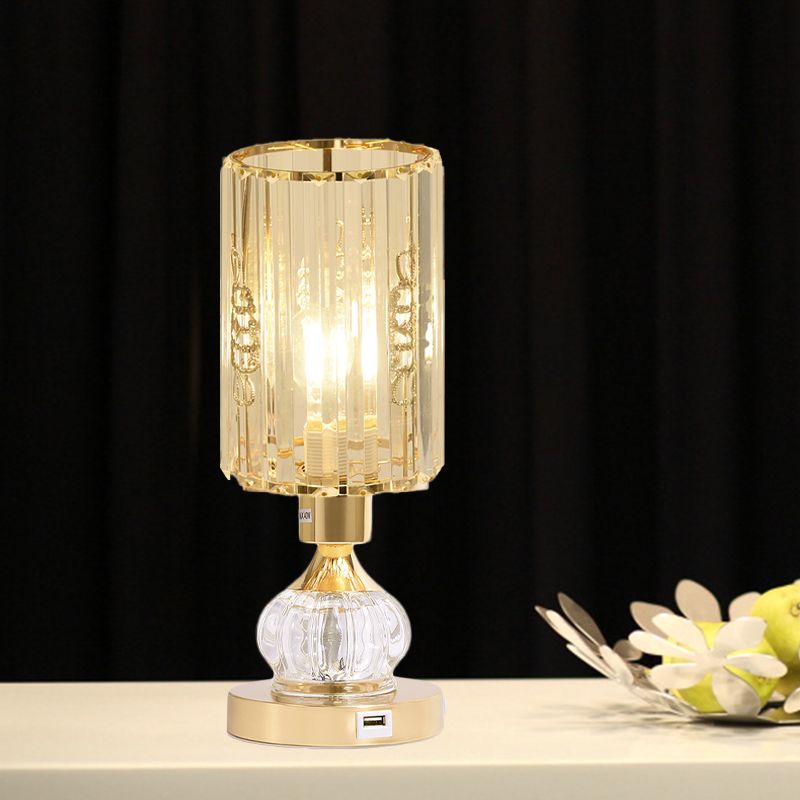 Gourde / cylindre du salon table lampe de table du milieu du siècle en cristal en orbe de nuit en or