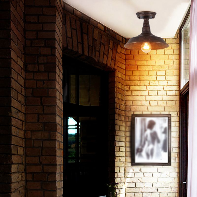 Plafonnier en fer de style industriel, 1 ampoule, plafonnier noir/marron