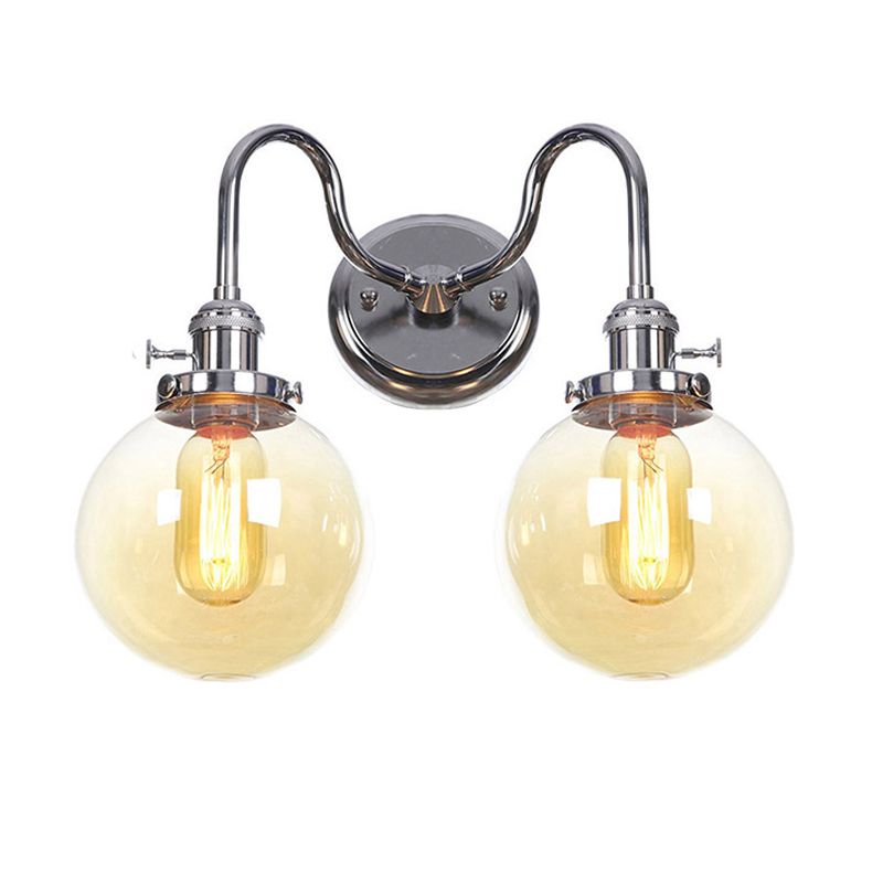Industrial Vanity Lighting Glass 2-Light Vanity Wall Lights in Silver