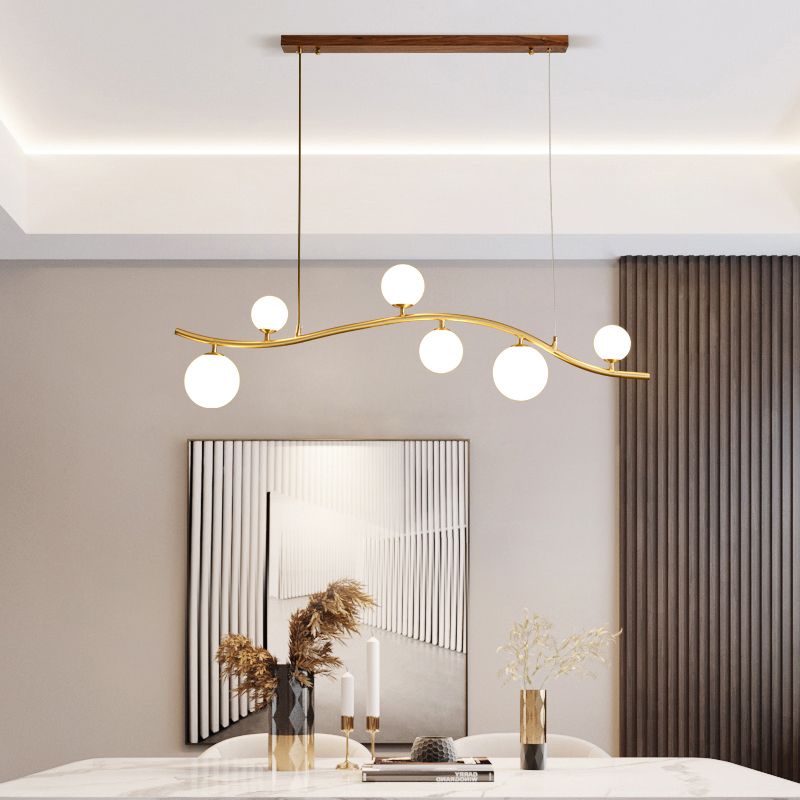 Wooden Sputnik Island Light in Modern Artistic Style Copper Pendant Light with Glass Shade