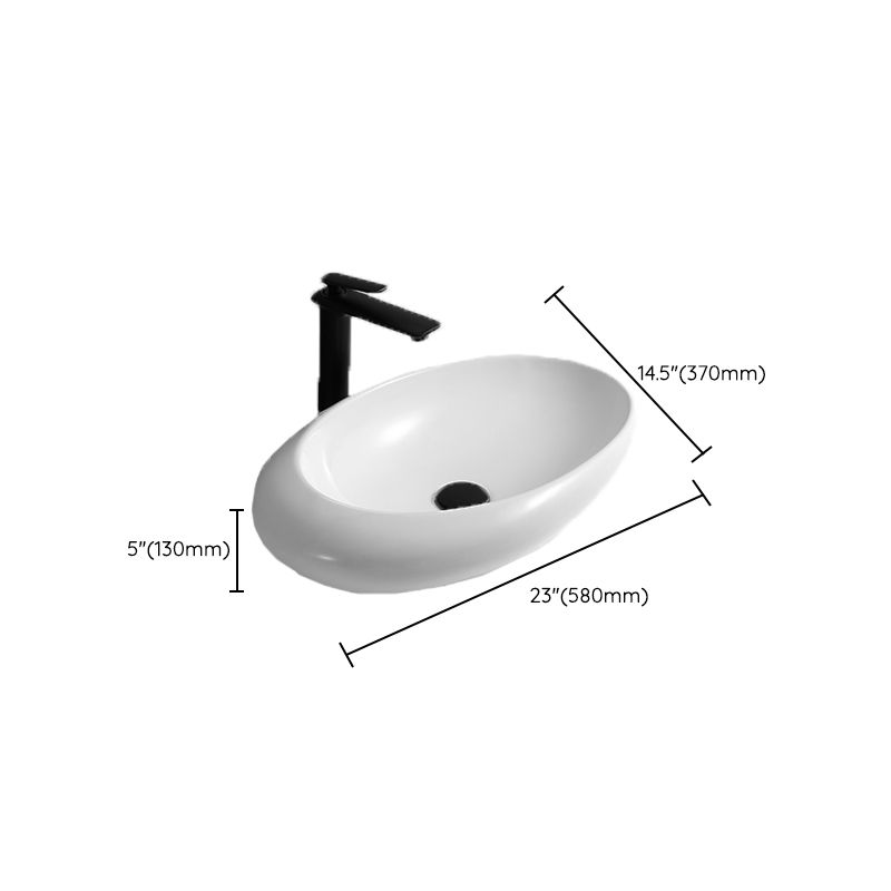 Contemporary Bathroom Sink with Pop-Up Drain Porcelain Oval-Shape Vessel Lavatory Sink
