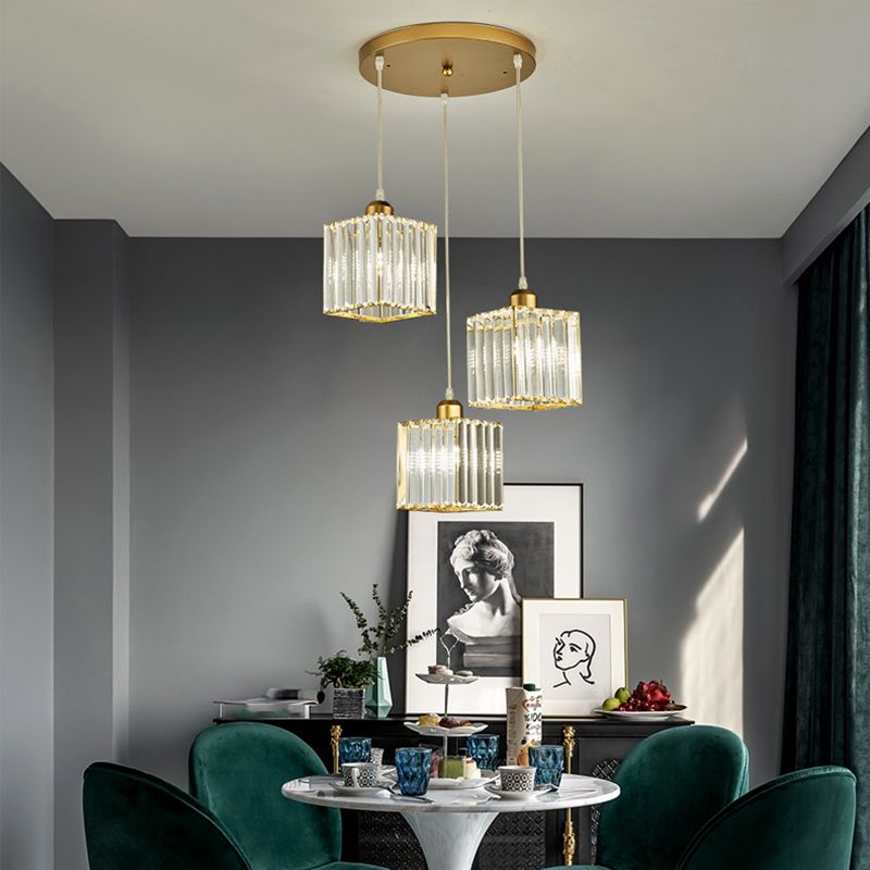 Contemporary Cube Pendant Light Crystal Hanging Pendant for Living Room