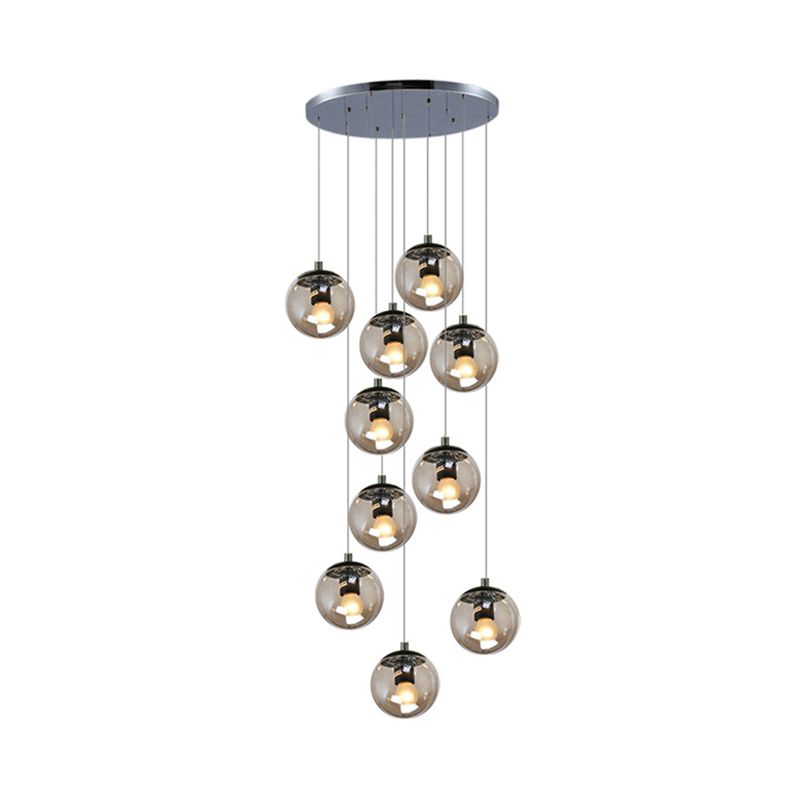 Simplicity Globe Cluster Pendant Cognac Glass 10-Light Stairs Hanging Ceiling Light