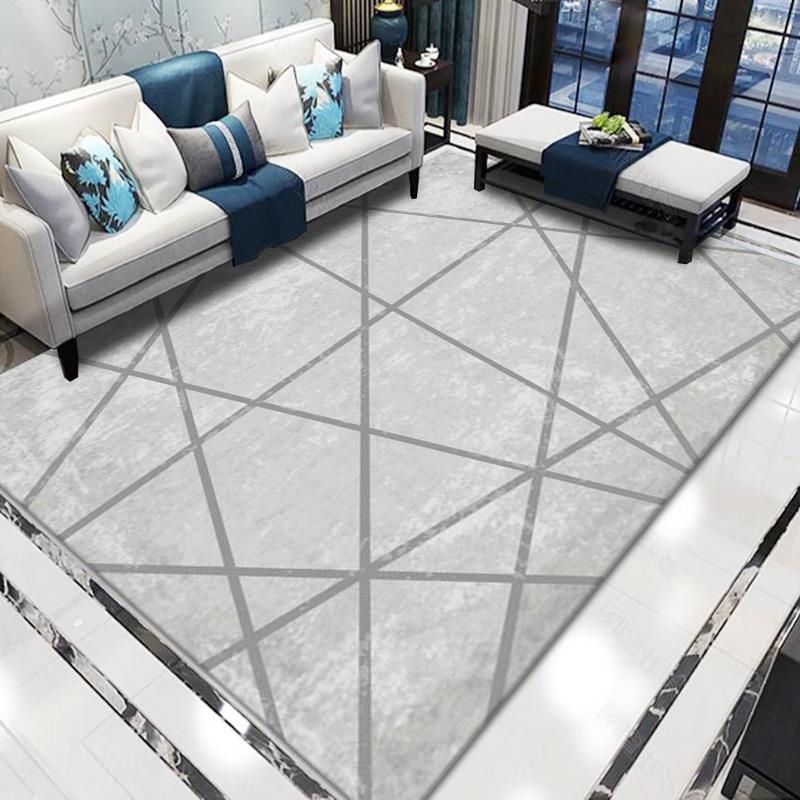 Grey Modern Carpet Polyester Abstract Striped Carpet Washable Carpet for Living Room