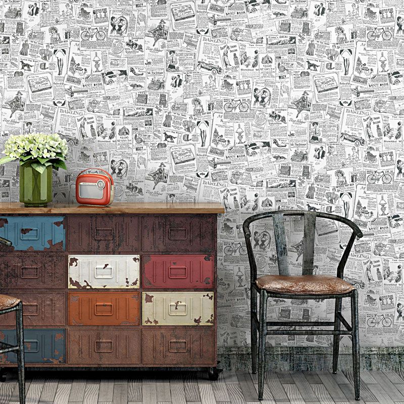 Non-Pasted Wallpaper 33' x 20.5" Traditional Newspaper Wall Decor for Coffee Shop