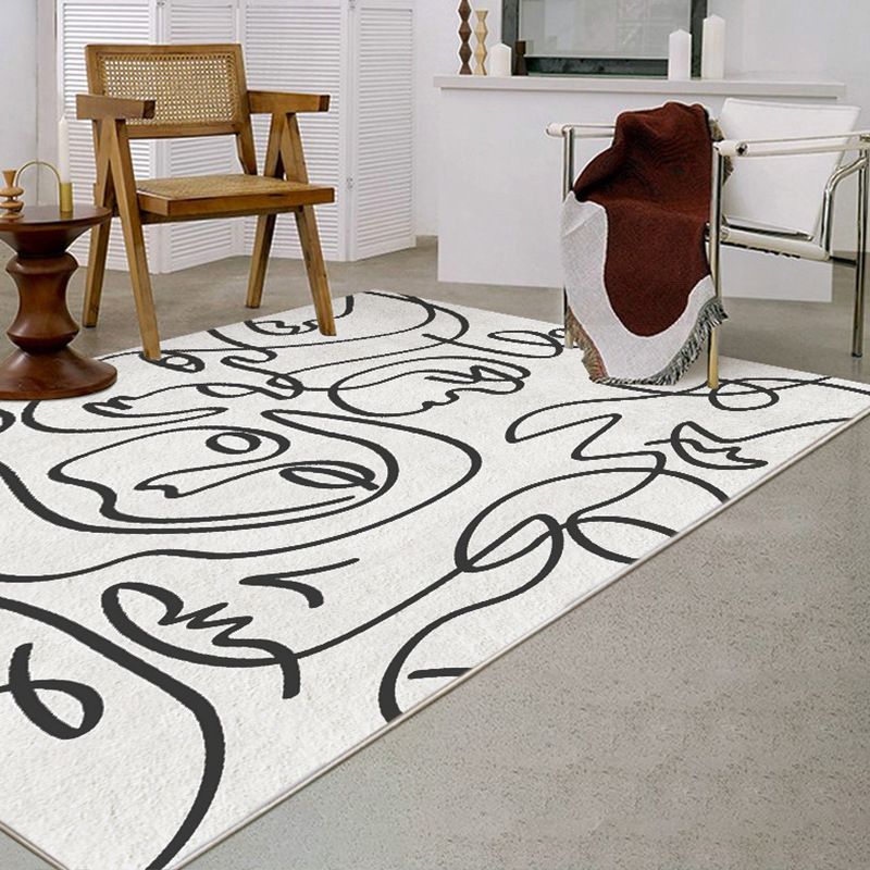 Apricot Abstract Line Rug Polyester Modern Rug Washable Rug for Drawing Room