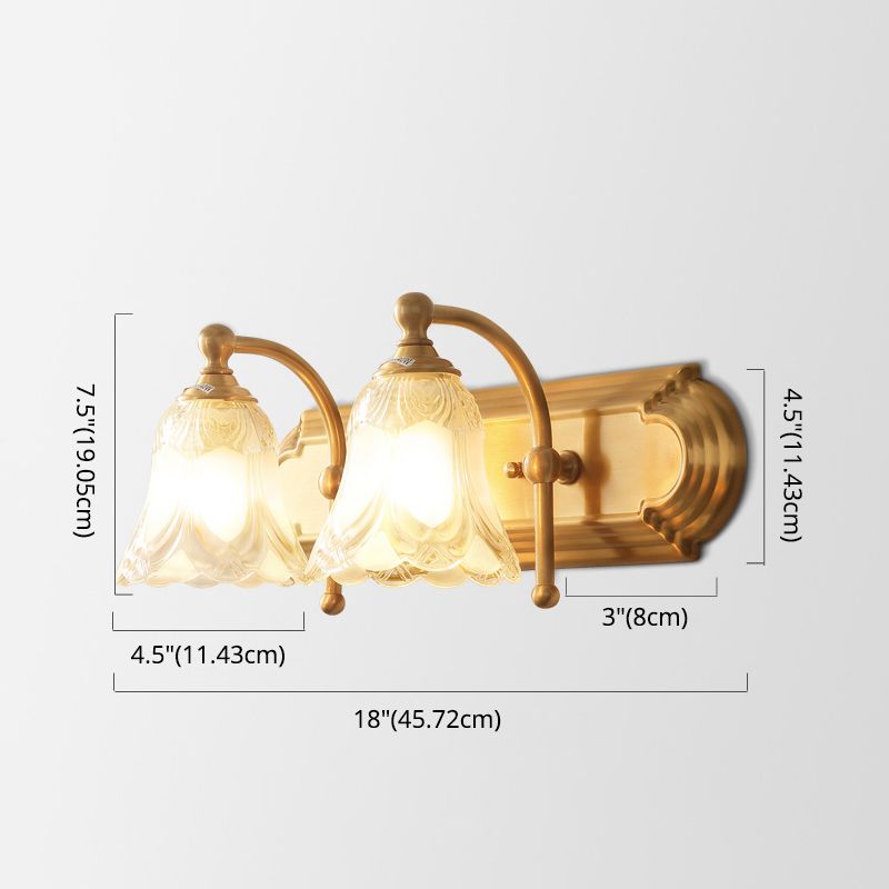 Bathroom Decoration Wall Light Sconce Brass Armed Wall Mounted Mirror Front in Ribbed Glass Shade