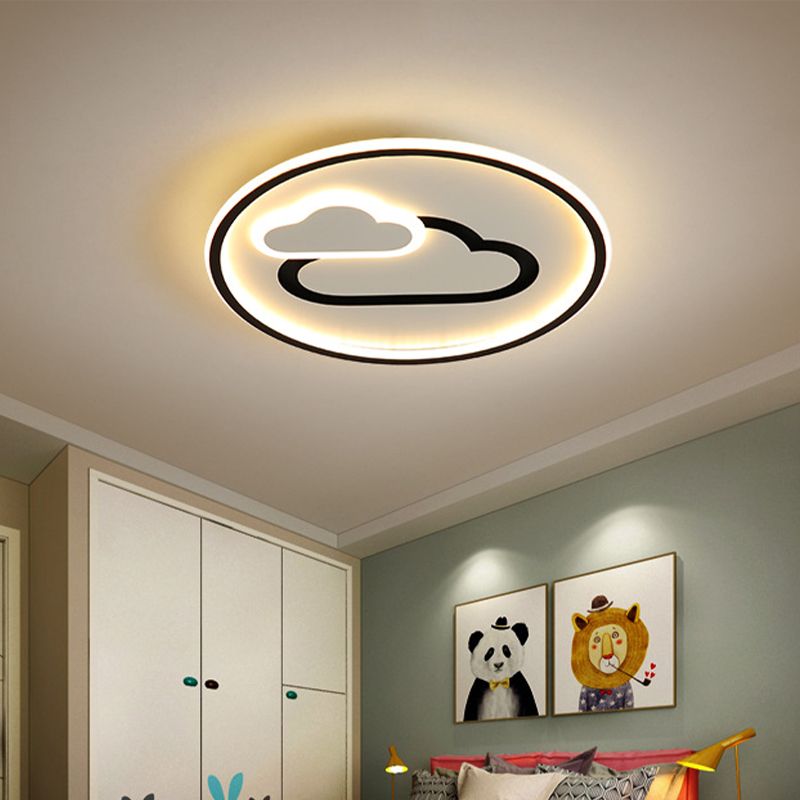 Kids Style Cloud Flush Mount Light Acrylic 16"/19.5" Wide Nursery Ultra-Thin Circle LED Ceiling Lighting in Pink/Blue/Black