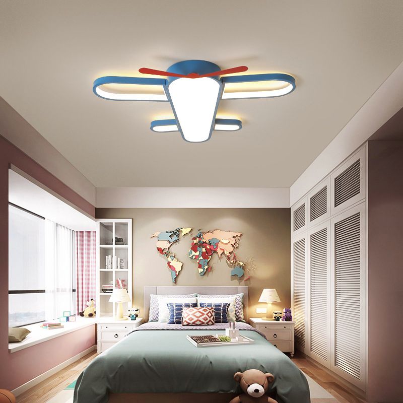 Plafonnier LED en forme d'avion, style enfant, plafonnier en acrylique pour chambre à coucher, bleu