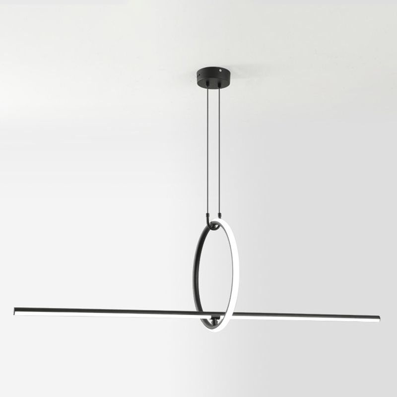 Modern Style Linear Shape Island Lights Metal 2 Light Pendant Lights in Black
