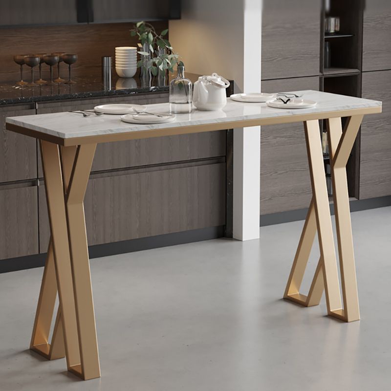 Metal Bar Table Rectangular Faux Marble Top Bistro Pub Table