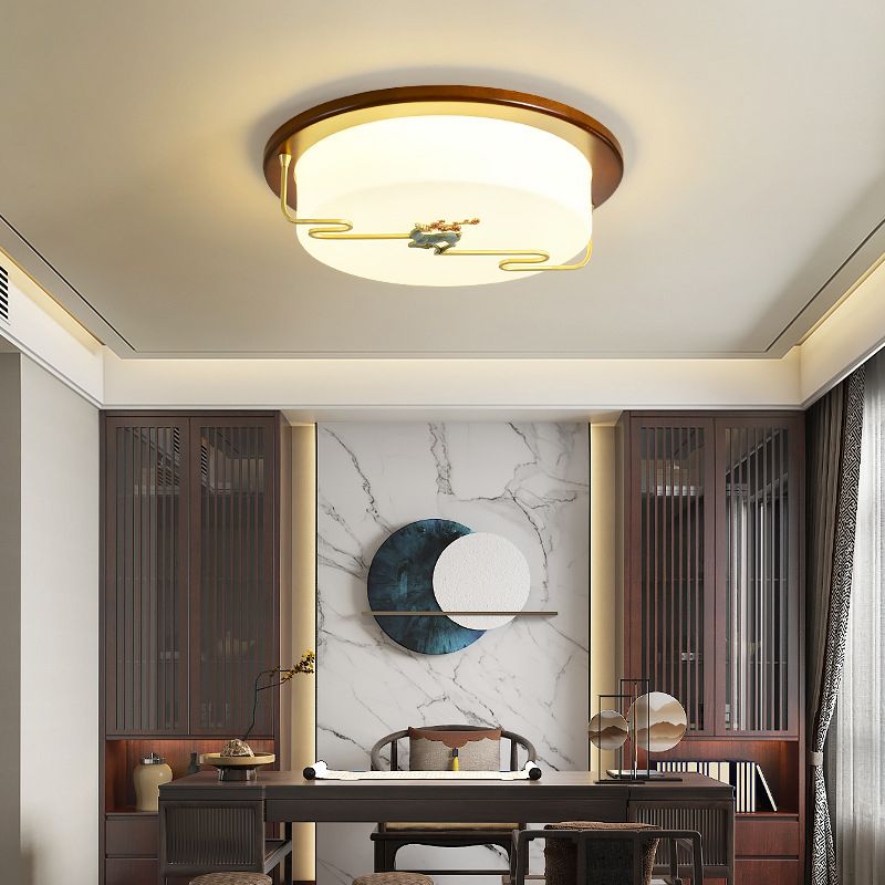 Plafonnier de style chinois en bois 1 lumière LED plafonnier encastré