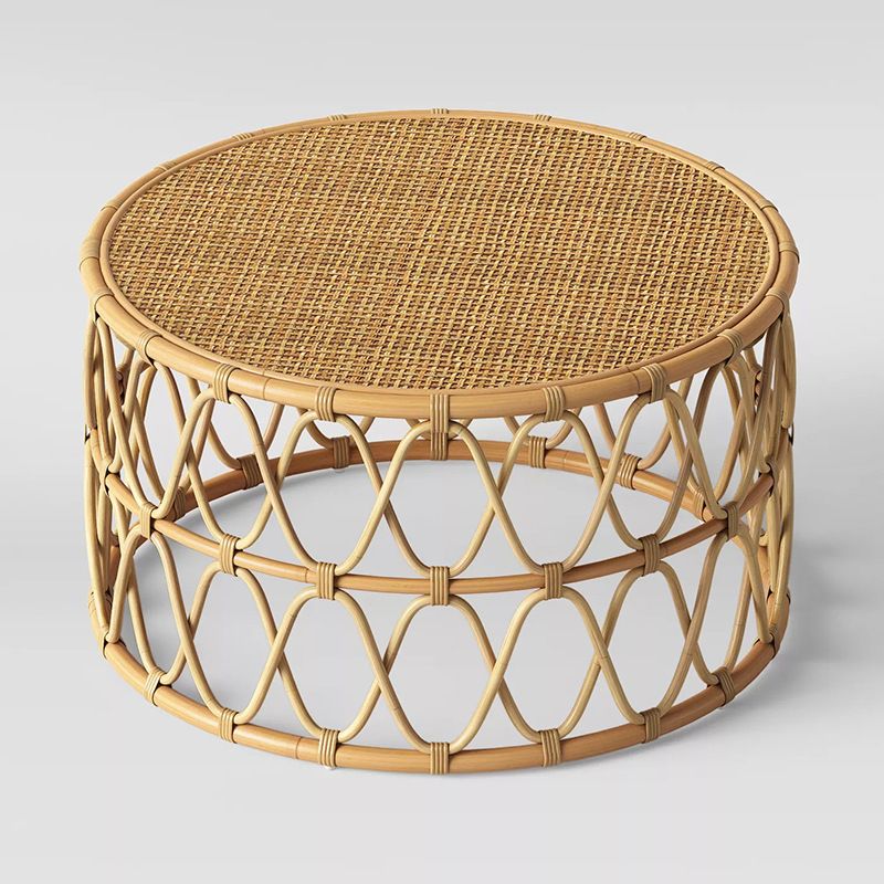 Contemporary 17.7"/19.6" Round Coffee Table Rattan Drum Cocktail Table