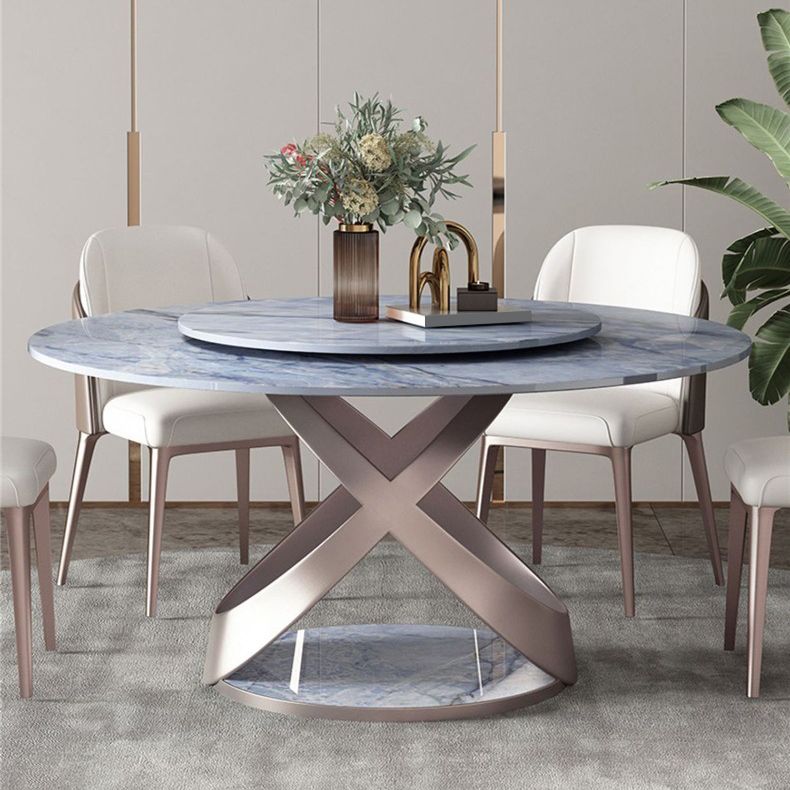 Round Sintered Stone Dining Table Modern Furniture with Pedestal Base in Matte Finish
