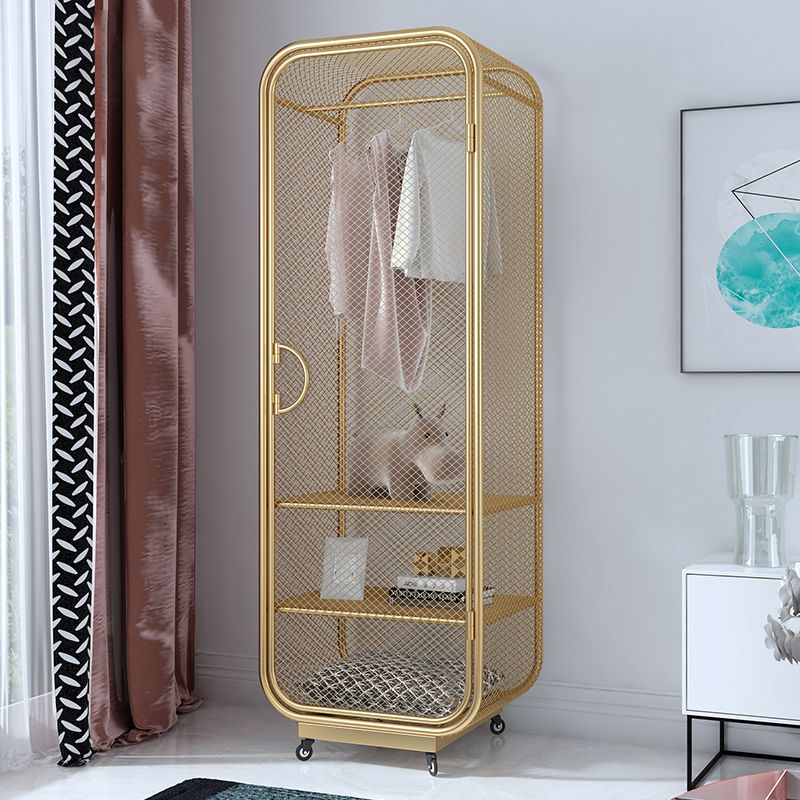 Modern 2-door Wardrobe Armoire Steel Storage Cabinet with 2 Shelves and Clothes Rail