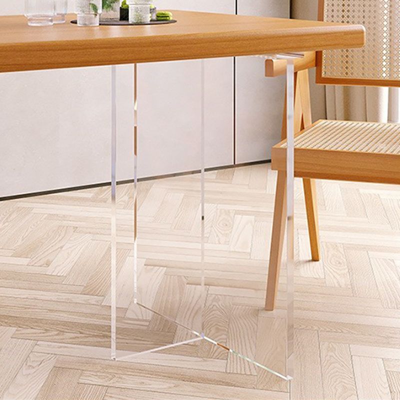 Rectangle Acrylic Base Dining Table Modern Pine Wood Table for Dining Room