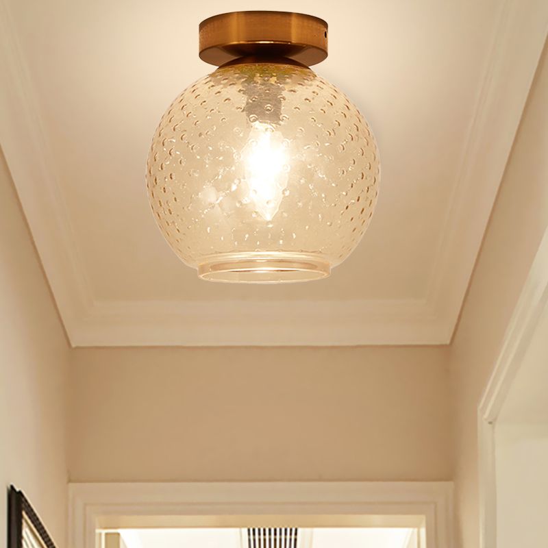 Plafonnier encastré en verre rose/jaune/bleu/transparent avec abat-jour globe minimalisme, luminaire monté au plafond pour foyer à 1 lumière