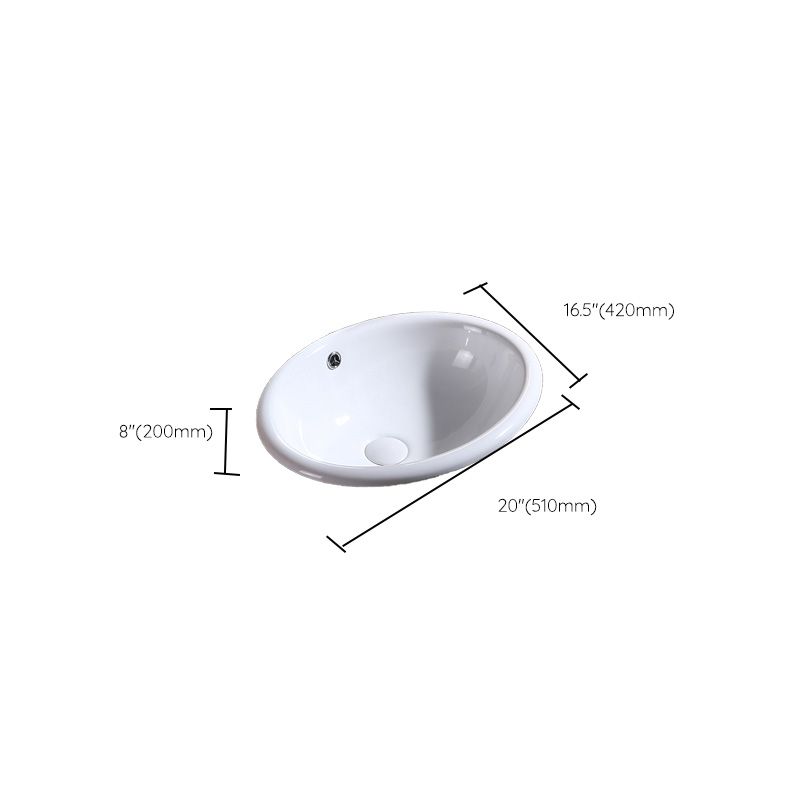 Modern Bathroom Sink Porcelain Oval-Shape Drop-in Bathroom Sink with Pop-Up Drain
