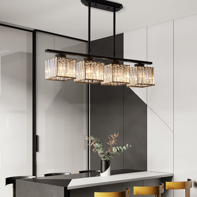Square K9 Crystal Shade Island Light Contemporary Simplicity Lighting Fixture for Dining Room Kitchen