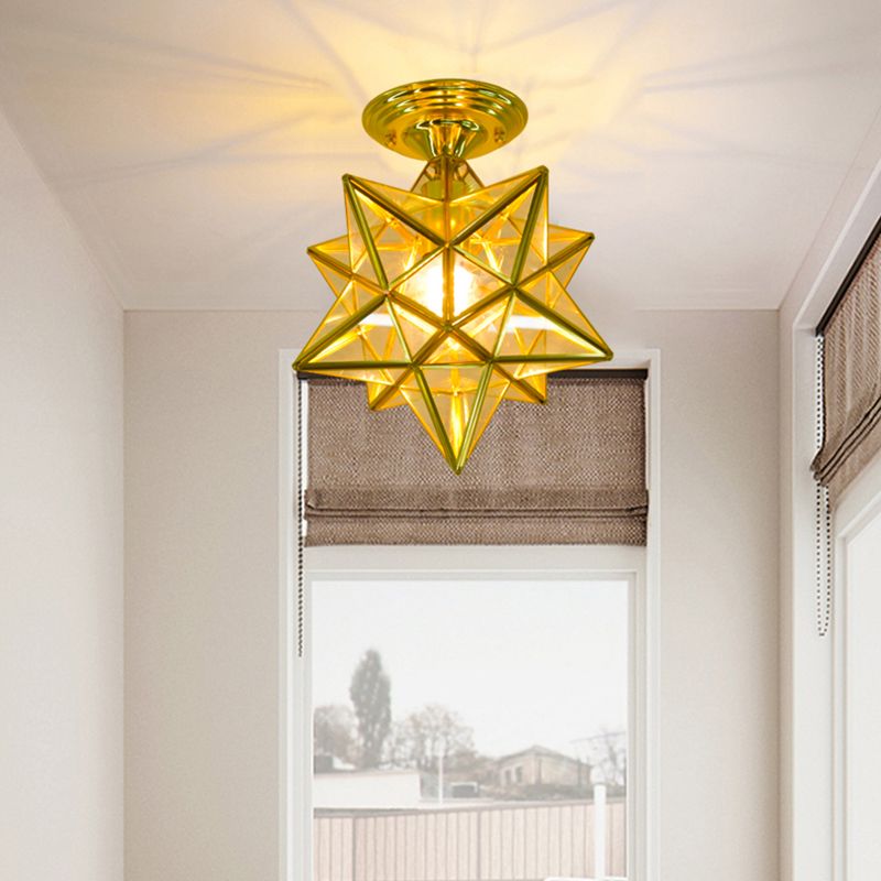 Glass Star Semi Flush Mounting Iluminación Vintage Aisle Techo de techo de montaje de montaje en oro