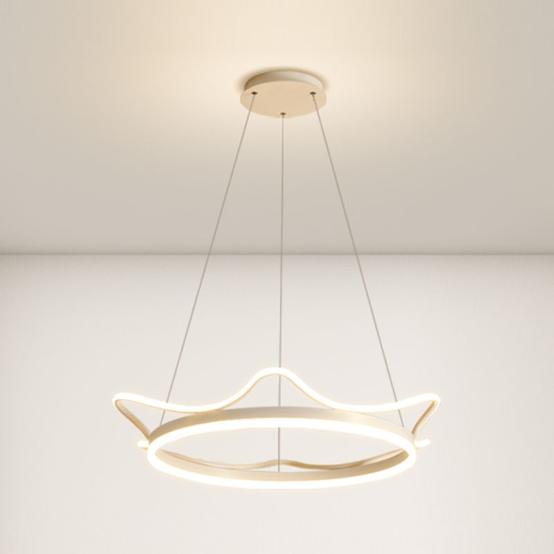 Crown Shade Metal Chandelier Light Modern 1- Light Chandelier Lighting Fixture in White