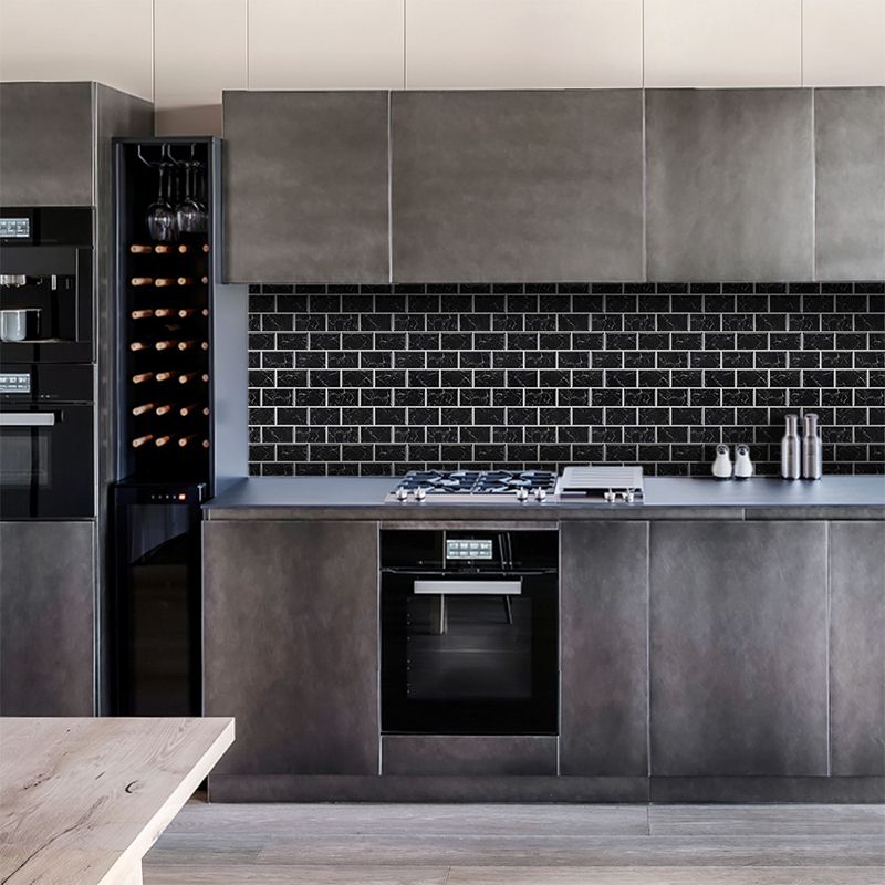 Black Marble Brick Wallpaper Panels Self Adhesive Country Style Kitchen Wall Covering