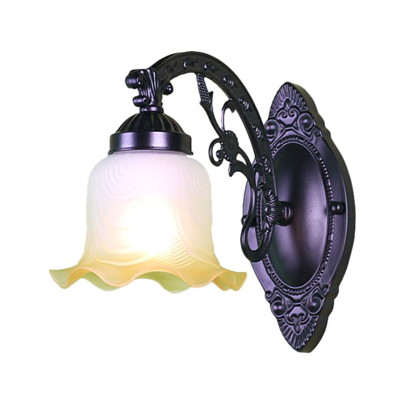 Flower Living Room Wall Light Sconce Vintage Style Metal 1/2 Lights Black/White Wall Lamp with Frosted Glass Shade