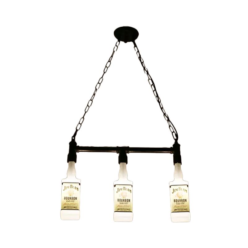 1/6/9-Bulb Frosted White Glass Island Lamp Loft Style Black Wine Bottle Restaurant Plafond Suspension Lamp
