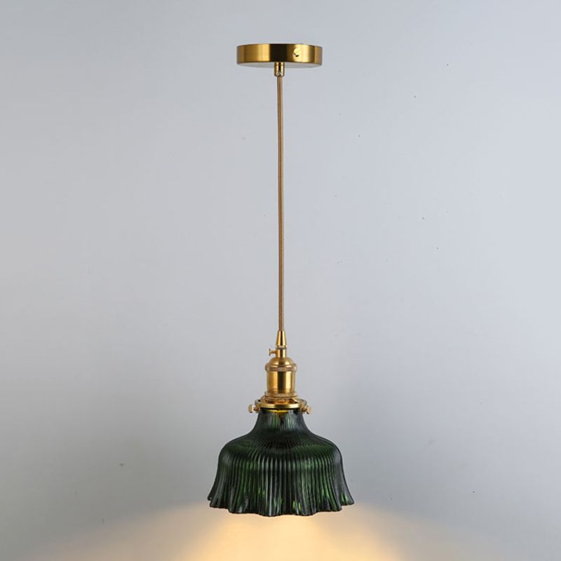 Gold Shaded Suspension Lighting Retro Style Glass 1 Head Restaurant Pendant Ceiling Light