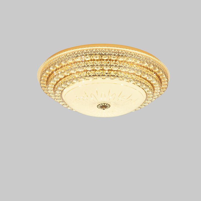 Crystal Gold LED Ceiling Light in Modern Luxury Style Wrought Iron Flush Mount with Glass Shade