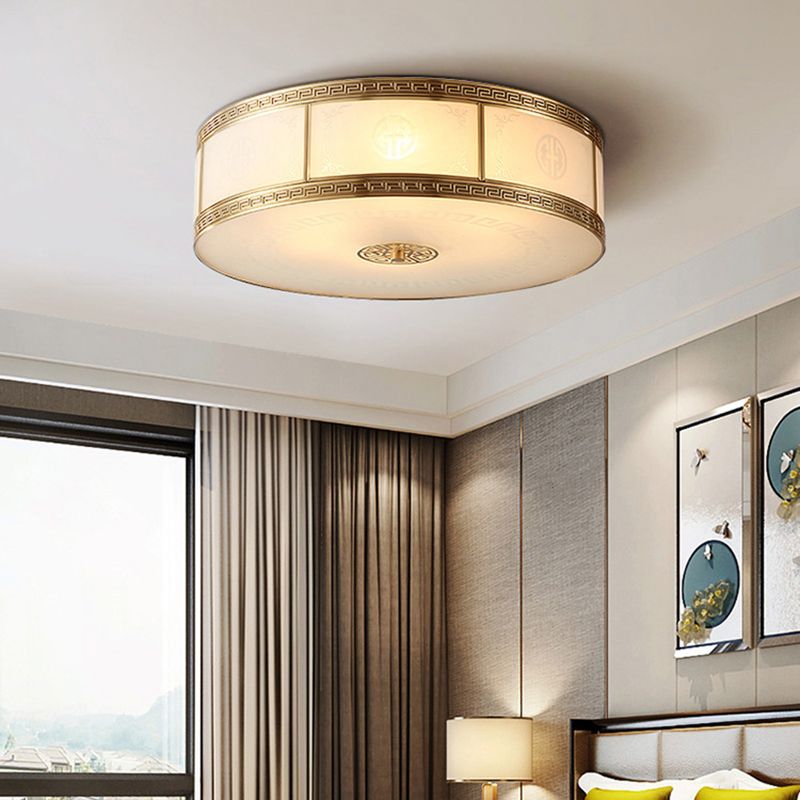 Lampe encastrée en verre blanc tambour, nouveau plafonnier d'intérieur en laiton chinois