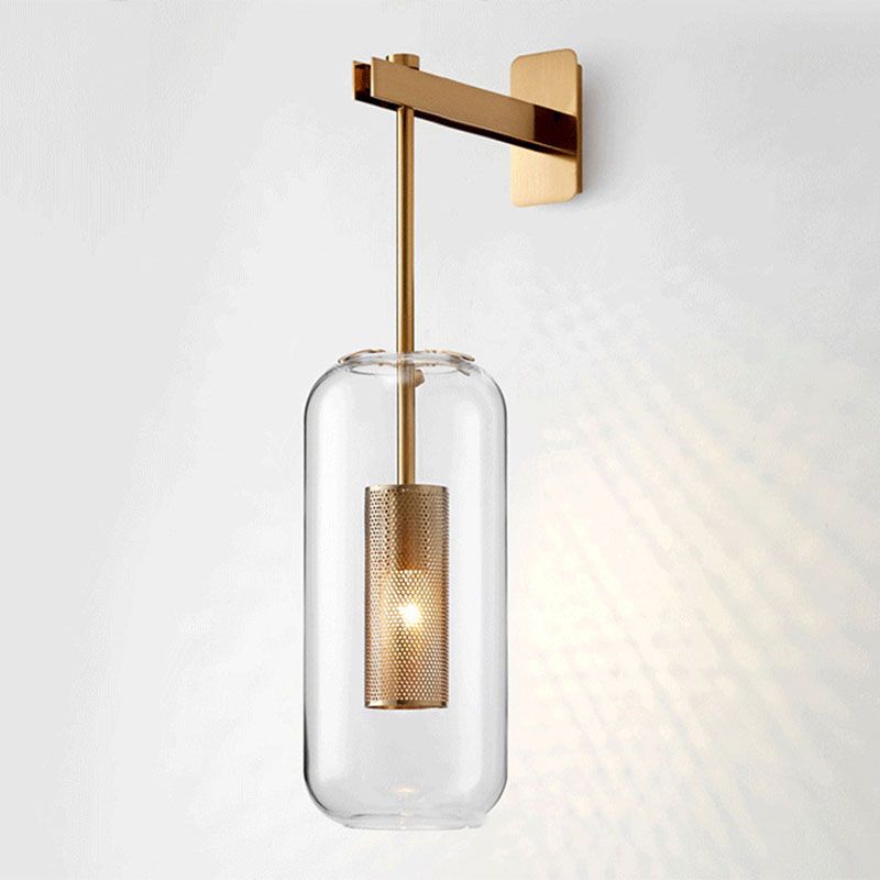 Transparente Glaskapselleuchte Einfaches 1-Licht-Wandmontage Licht mit Drahtgitterschutz im Inneren