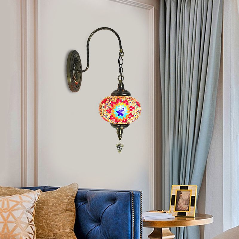 Sphere Cut Glass Wall Lamp Decorative 1 Bulb Living Room Wall Light Fixture in Red/Red and Blue