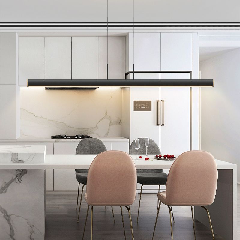 Linear Contemporary Style Island Light Long Strip Kitchen Bar Lighting Fixture in Black