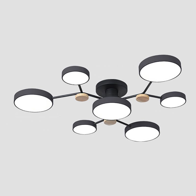Modern Round Ceiling Light Colorful Multi Light Flush Mount Light with Wood for Bedroom