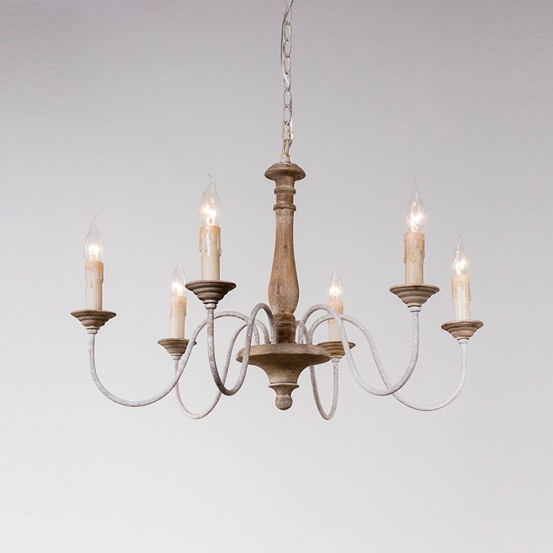 Wooden Candle Pendant Light Rustic Chandelier Lighting for Living Room