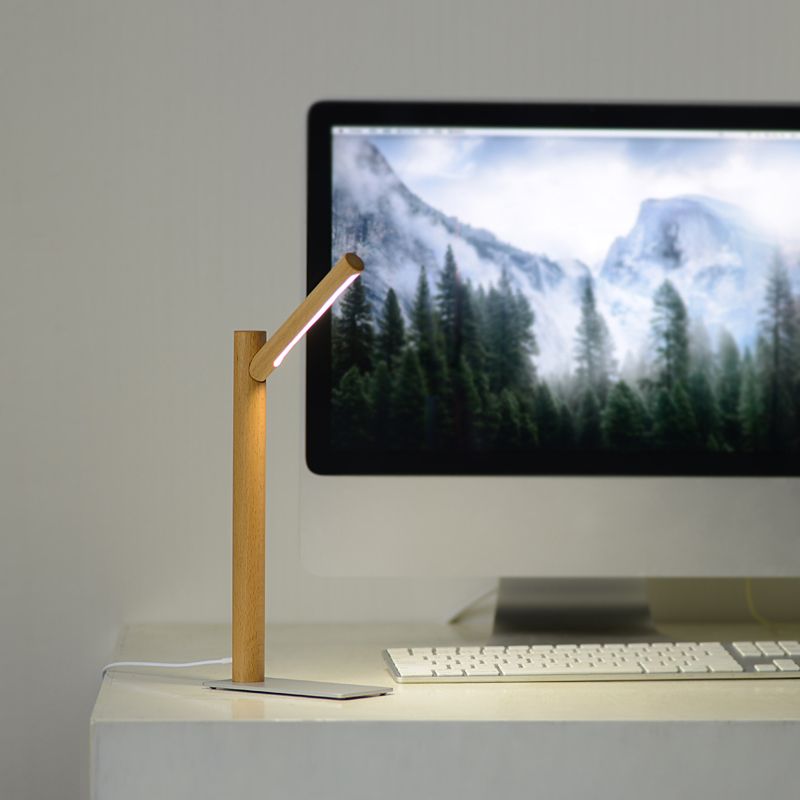 Linear 1 Light Table Lamp Contemporary Wood Nightstand Lamps for Study Room