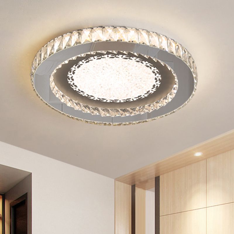 Chambre ronde Flush Ceiling Light Crystal LED Contemporary DEL Flush Mount Lighting Fixture in Stainless-Steel