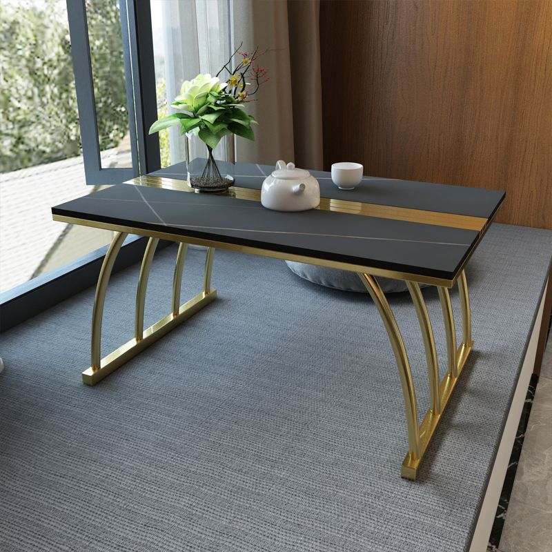 Glam 11.8" H Rectangle Slate Coffee Table Steel Sled Cocktail Table