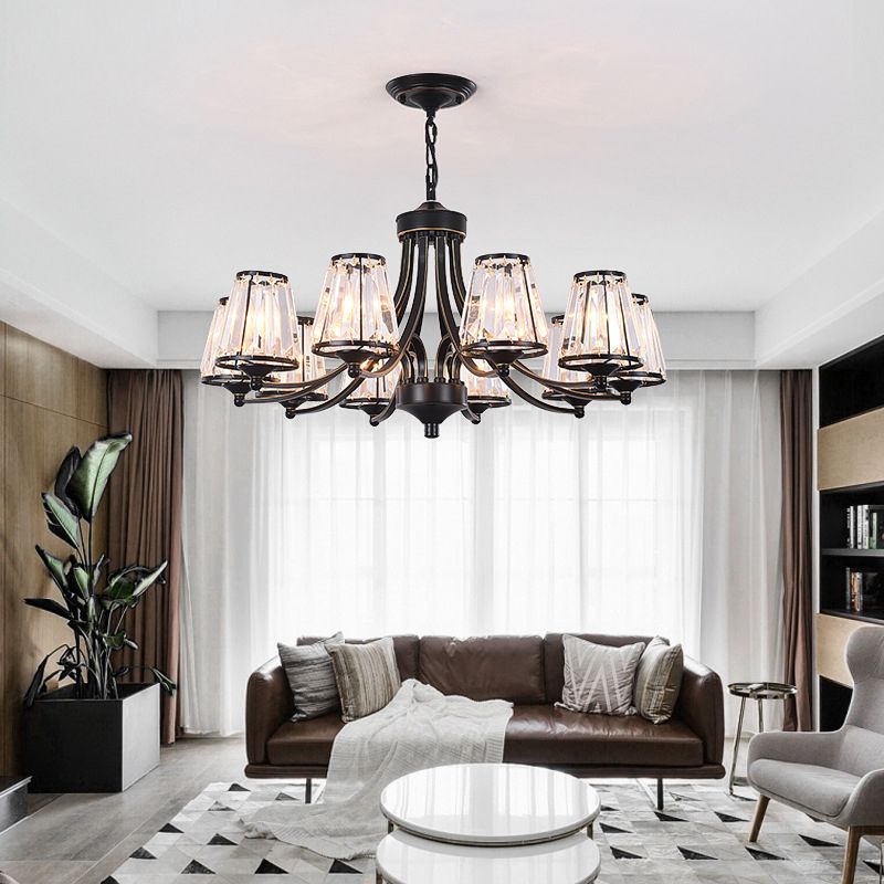 Crystal Prism Hanging Chandelier Conical Traditional Style Pendant Lighting Fixture