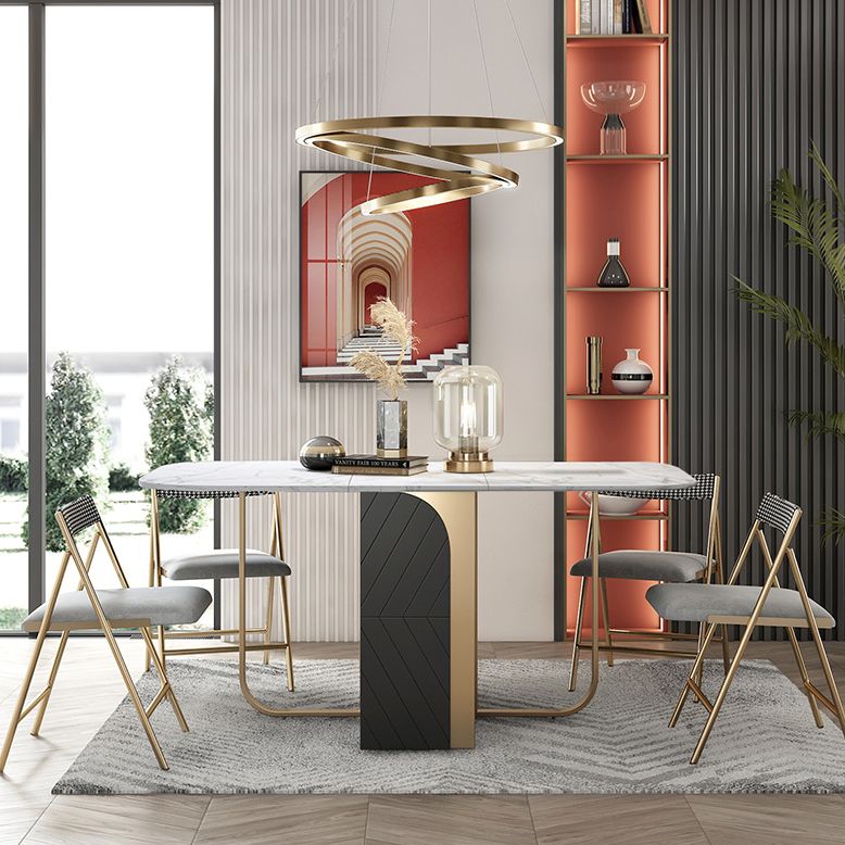 Moderne stijl rechthoek eettafel drop-blad 62 "tafel met metalen basis voor huisgebruik
