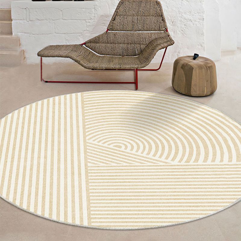 Beige Modern Area Rug Stripe Pattern Polyester Area Carpet Non-Slip Backing Rug for Living Room