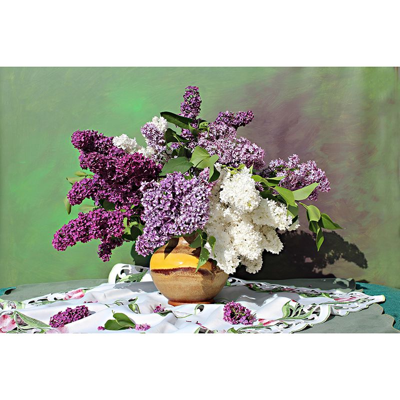 Customized Lilac Bouquet Wall Mural Horizontal Photography for Sleeping Room
