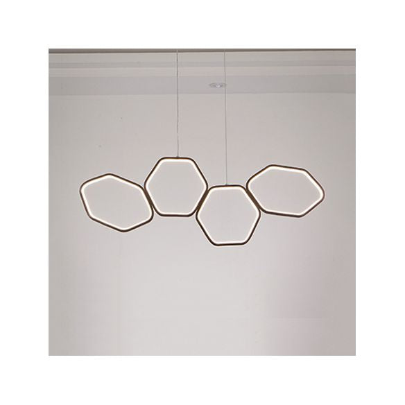 Lampadario dell'isola esagonale semplice acrilico 4/5/6 luci ciondolo a soffitto bianco/marrone in luce calda/bianca